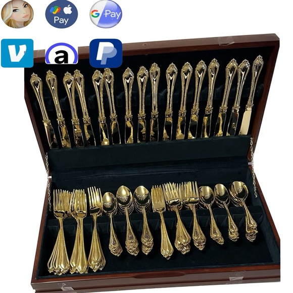 Int’l Silver Co Yorkshire Bead 80pc Set 24K Gold Electroplated Flatware+… - Picture 2 of 5